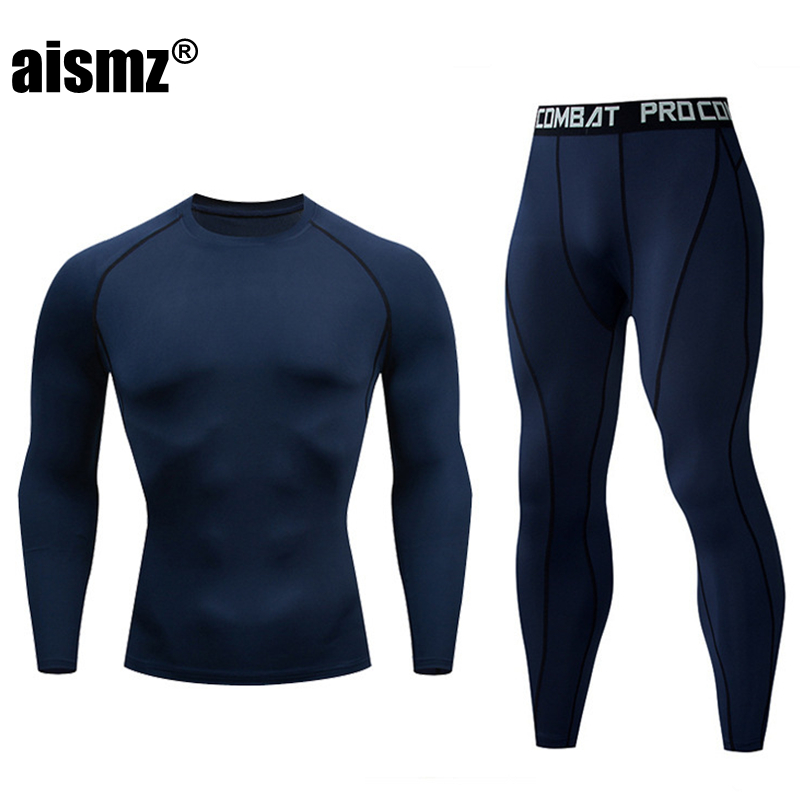 Aismz-새로운 겨울 남성 열 속옷 세트, 탄성 압축 긴 존스, 남성용 Polartec 통기성 열 스포츠 정장